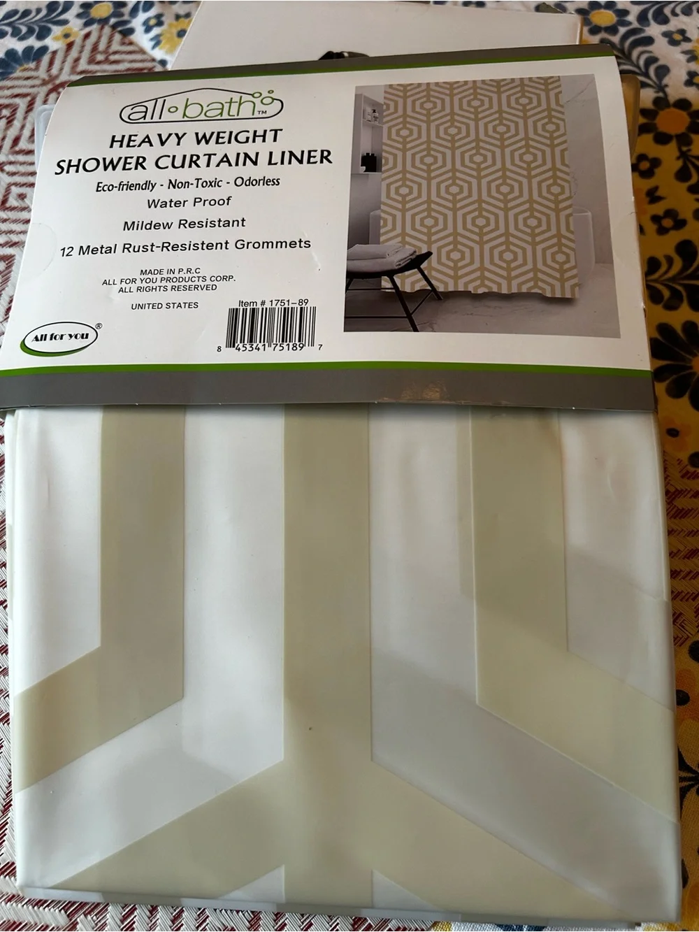Heavy Weight 70x72” Geometric Design Shower Curtain Liner in Cream & White